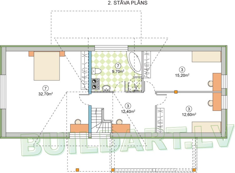 Mājas projekts "Arvis", 2. stāva plāns