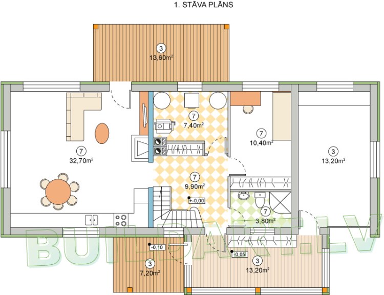 Mājas projekts "Arvis", 1. stāva plāns