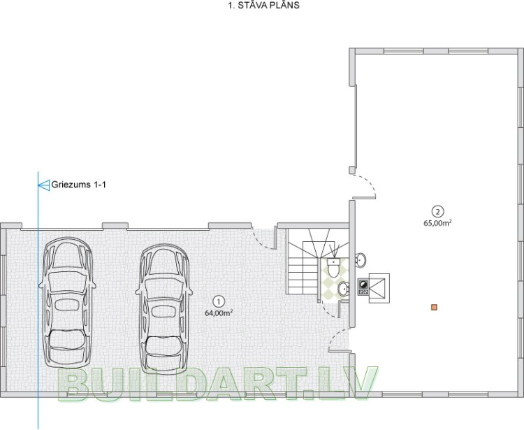 Saimniecības ēkas - darbnīcas projekts "Daniels" - 1.st. plāns