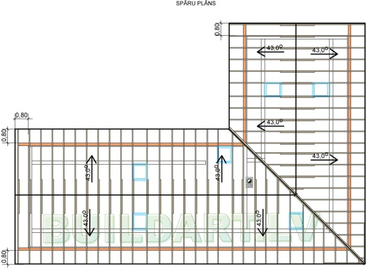 Saimniecības ēkas - darbnīcas projekts "Daniels" - spāru plāns