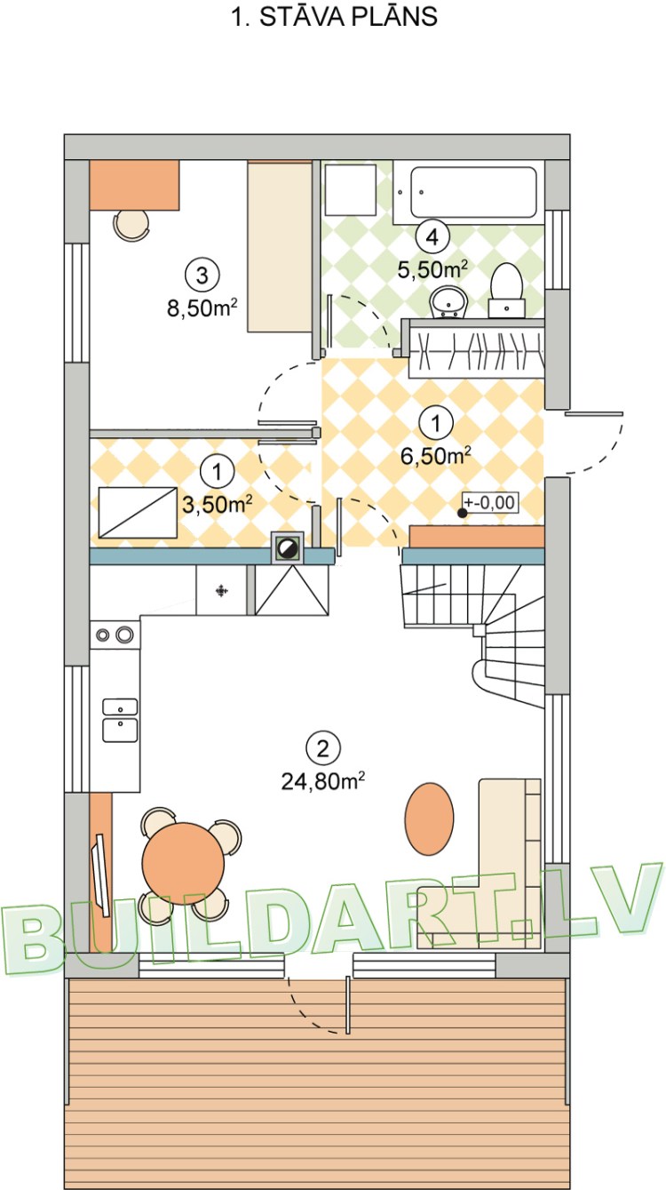 Mājas projekts Žubīte, 1. stāva plāns