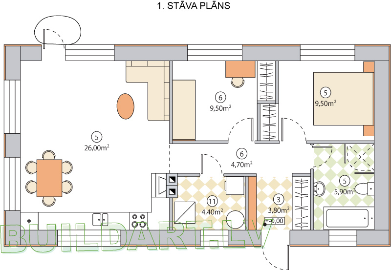 Kompaktas dzīvojamās mājas projekts "Oksana" - plāna versija