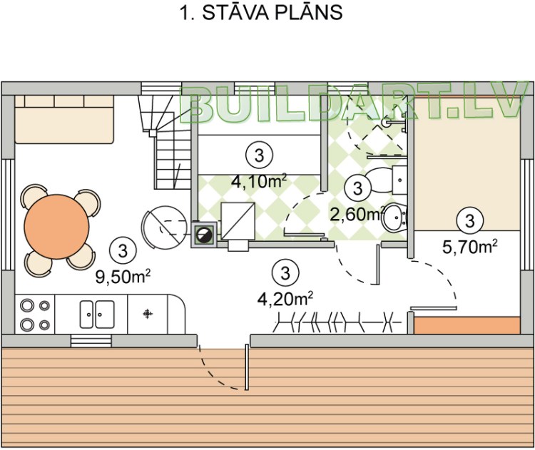 moduļmājas projekts "Vāverīte" - 1st. plāns