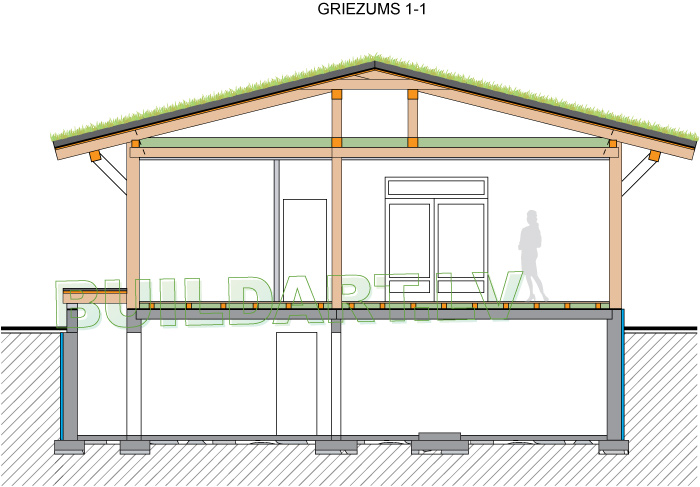 Projekts ar zaļo jumtu - griezums