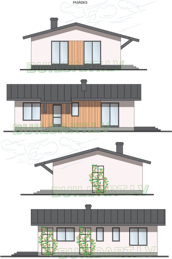 Mājas projekts "Rimma" - projektētās fasādes - bez apjumtas terases