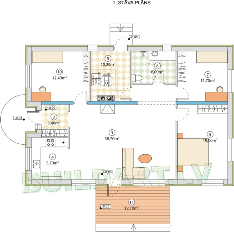 Dzīvojamās mājas projekts "Elza" - plāna versija spoguļattēlā
