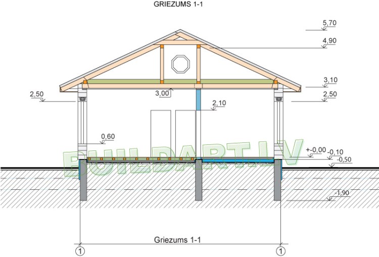 Dzīvojamās mājas projekts "Elza" - griezuma versija ar lēzenāku jumtu