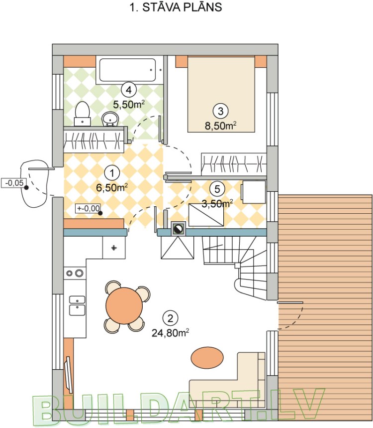 Dzīvojamās mājas projekts "Līva" - 1.st. plāns - versija bez autonojumes