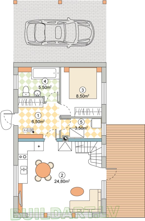 Dzīvojamās mājas projekts "Līva" - 1.st. plāns