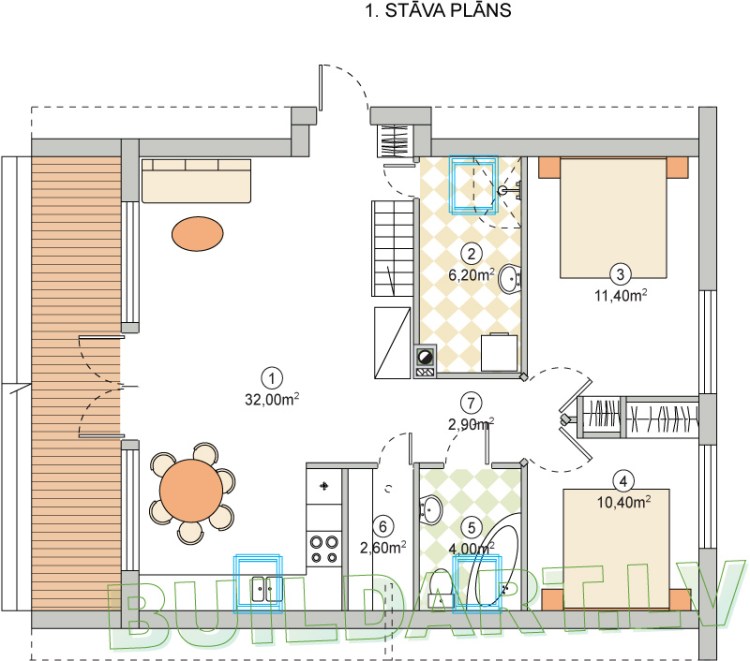 Mājas projekts "Sendija" - 1. stāva plāns